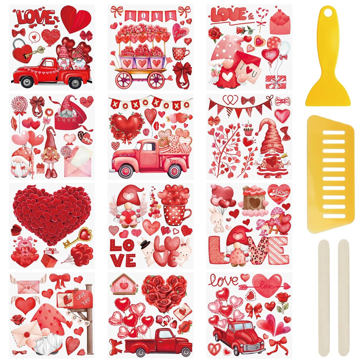 12 Sheets Valentine's Day Rub On Transfer Stickers Waterproof