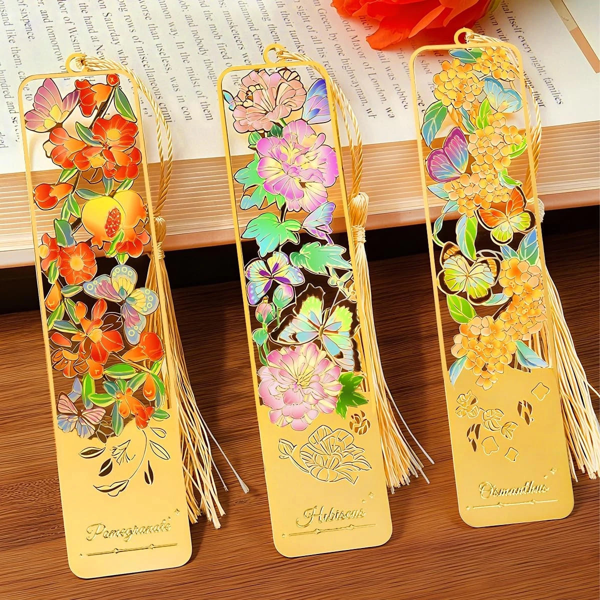 3X Metal Flower Bookmarks with Tassel for Books