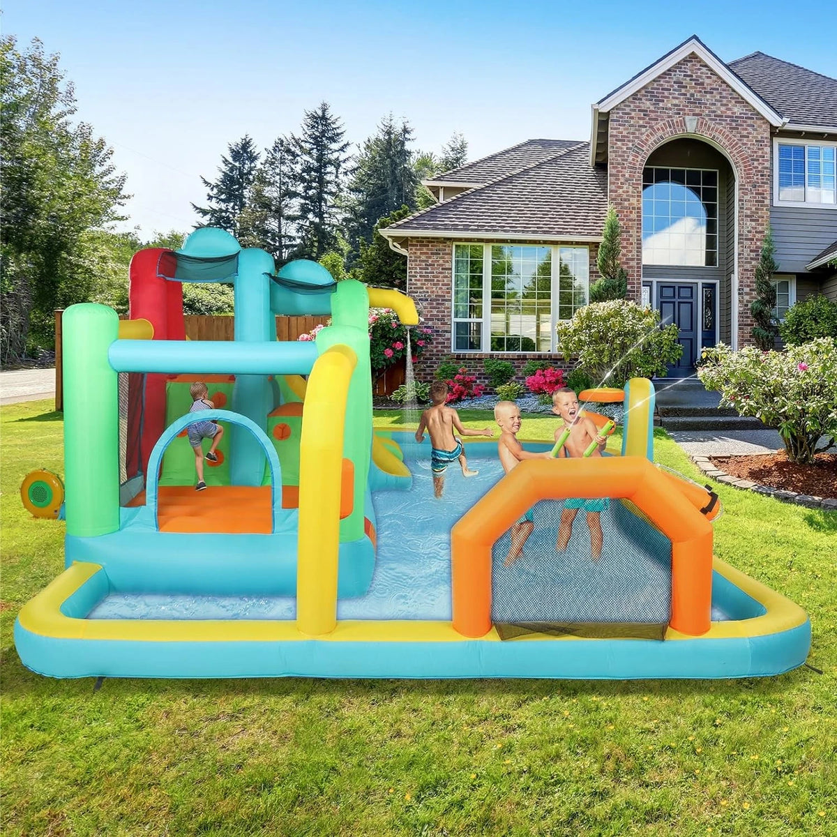 Inflatable Bounce House with Double Slide for Kids Outdoor Party