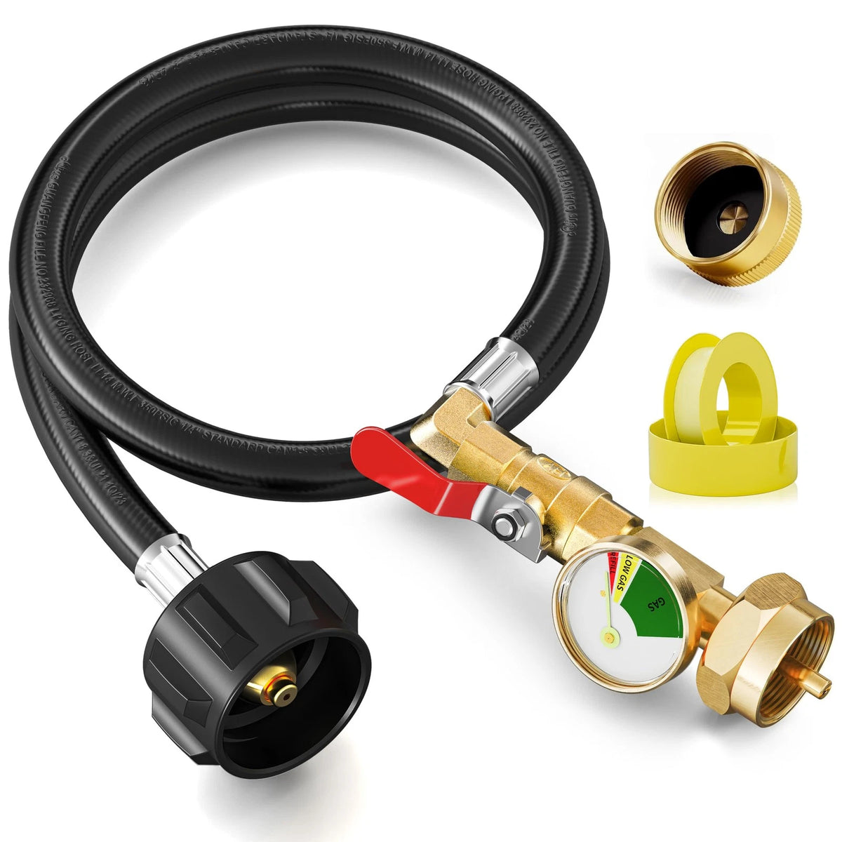 3 Feet Propane Refill Adapter Hose with Gauge and ON/Off Control Valve