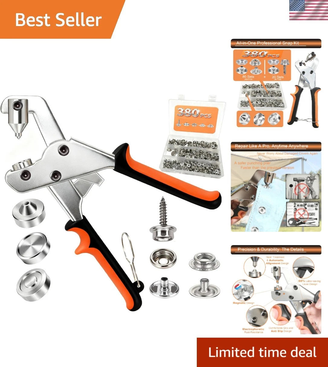 100 Heavy Duty Snap Fasteners Kit for Boats (15mm, Rust-Resistant)