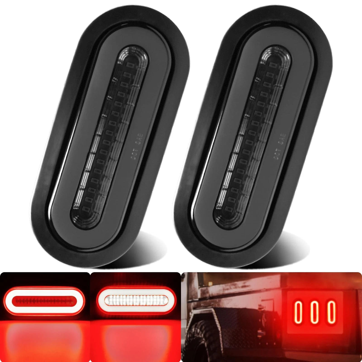 2X 6" Smoked Lens Oval Red LED Lights for Automotive