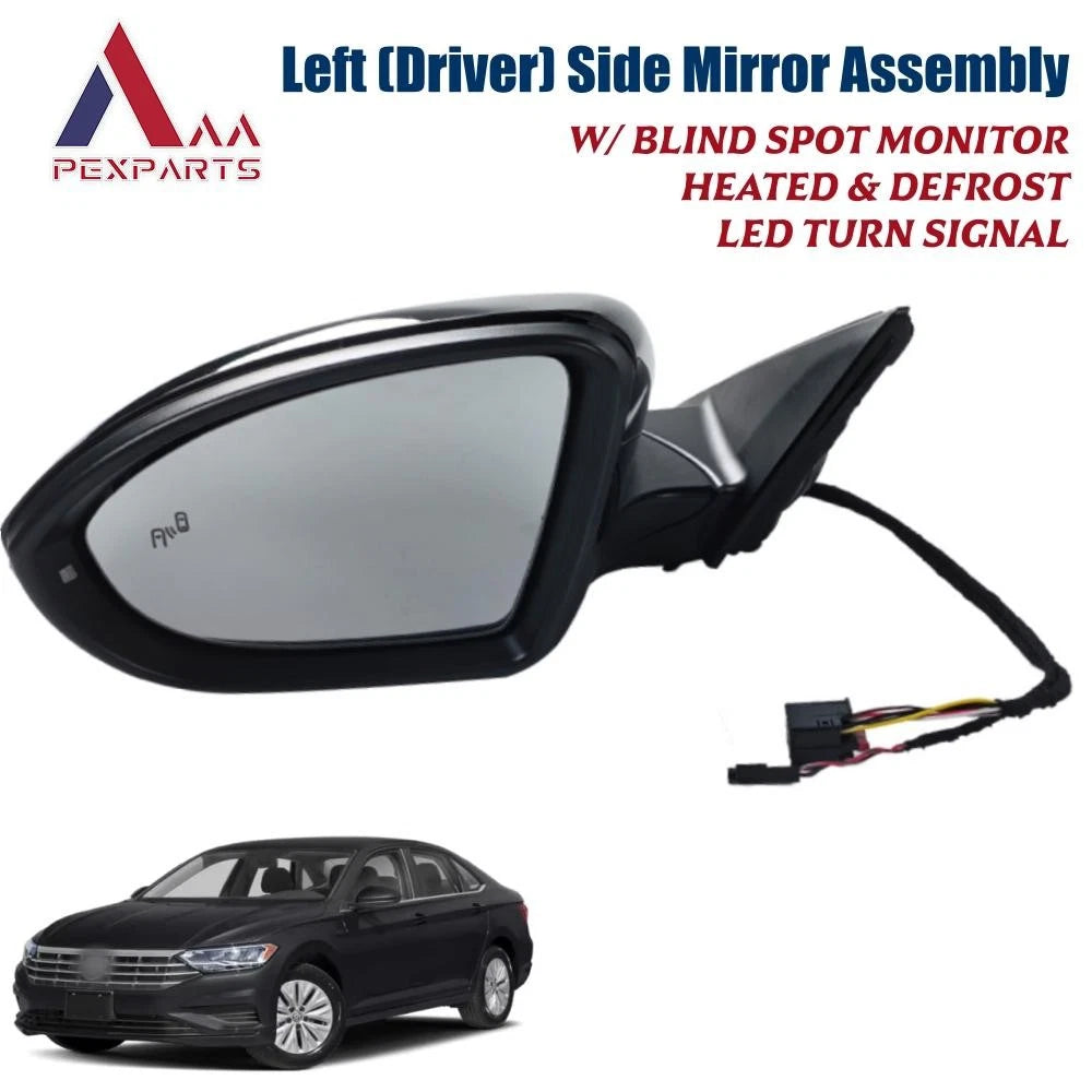 Left Driver Mirror for VW Jetta (2019–2024) Power Heated Blind Spot 17A857507AL9B9