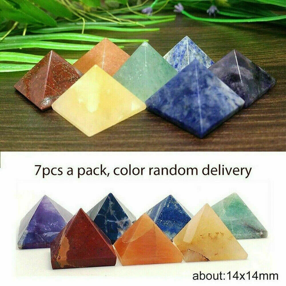 7Pc Pyramid Gemstone Crystal Quartz Healing Point Chakra Set