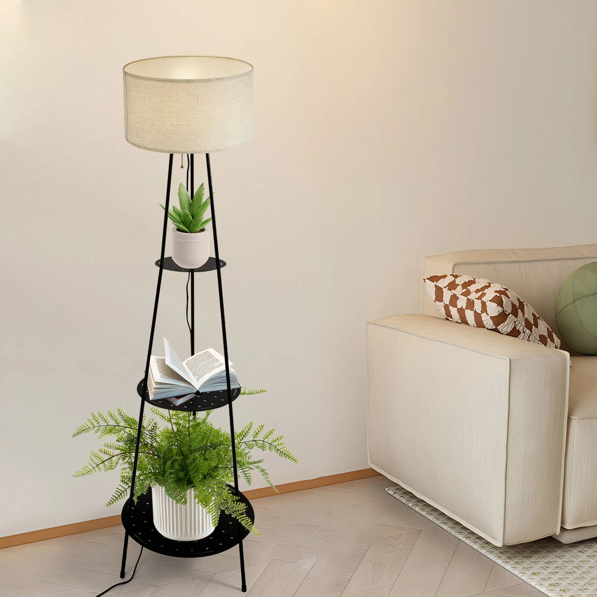 3-Tier Tripod Shelf Floor Lamp for Home Decor (No Part Numbers)