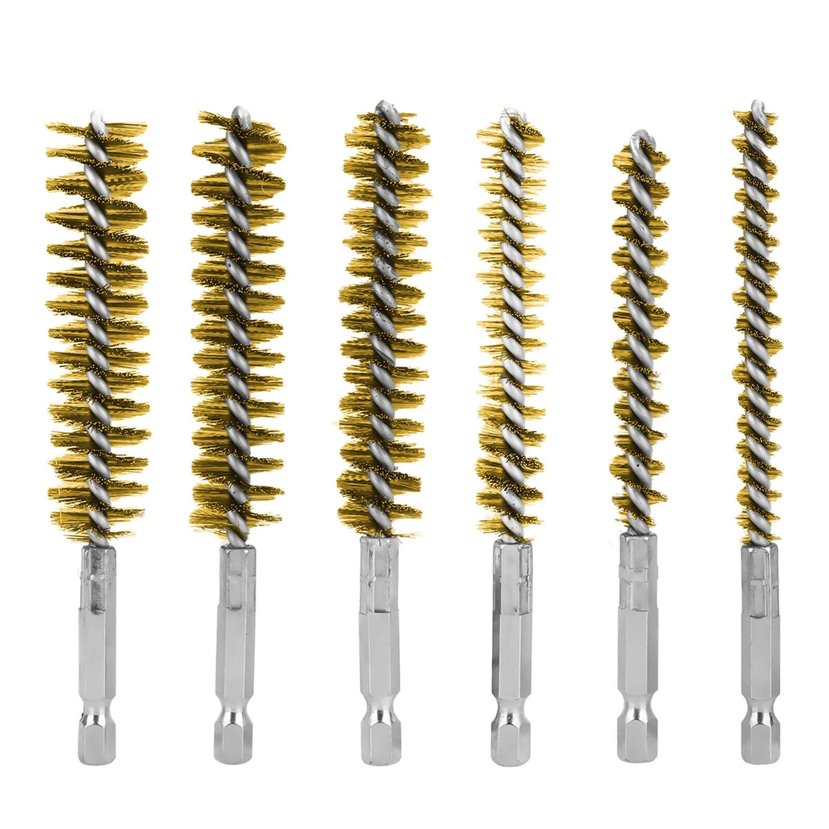 Set of 6 Hex Shank Brass Bore Cleaning Wire Brushes for Power Drill