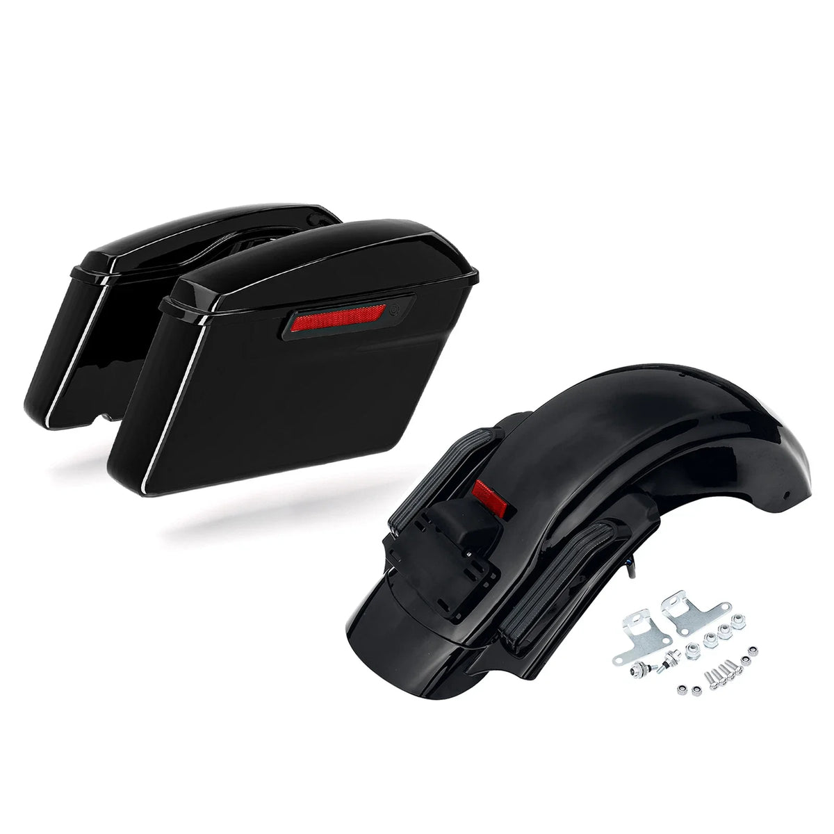 Black Hard Saddlebags & Rear LED Fender System for Harley Road Glide (2014–2023)