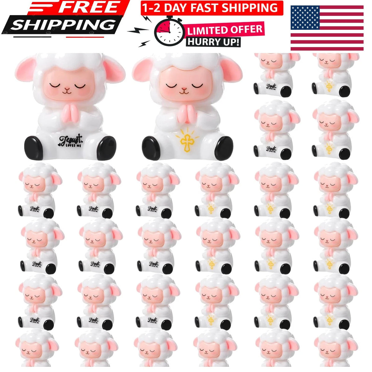 30-Piece 'Jesus Loves Me' Resin Lambs for Easter Decorations
