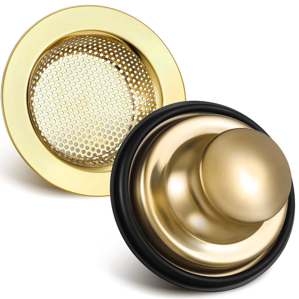 2X Kitchen Sink Drain Strainer Stopper Set Stainless Steel Gold