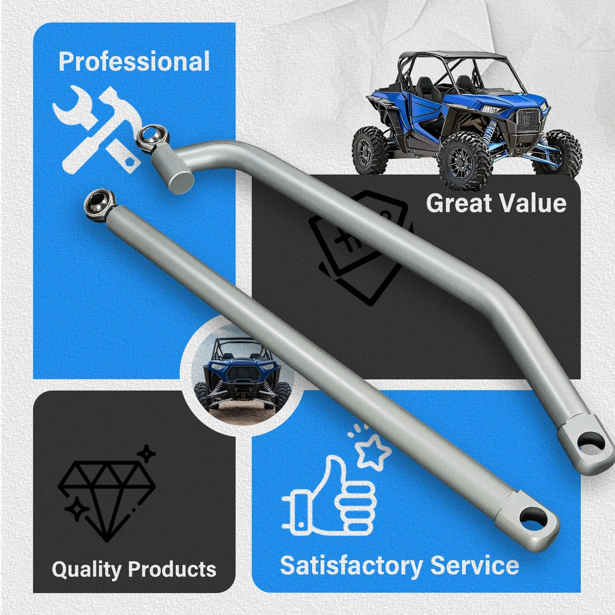 Set of 4 High Clearance Radius Rods for Polaris RZR 1000 XP EPS (2015–2017)