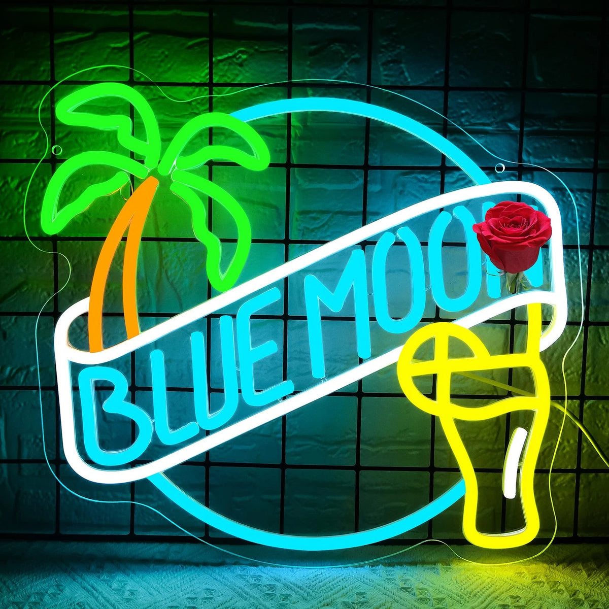 Dimmable Beer Neon Sign for Wall Decor 13.7x13.1in, Ice Blue & Green