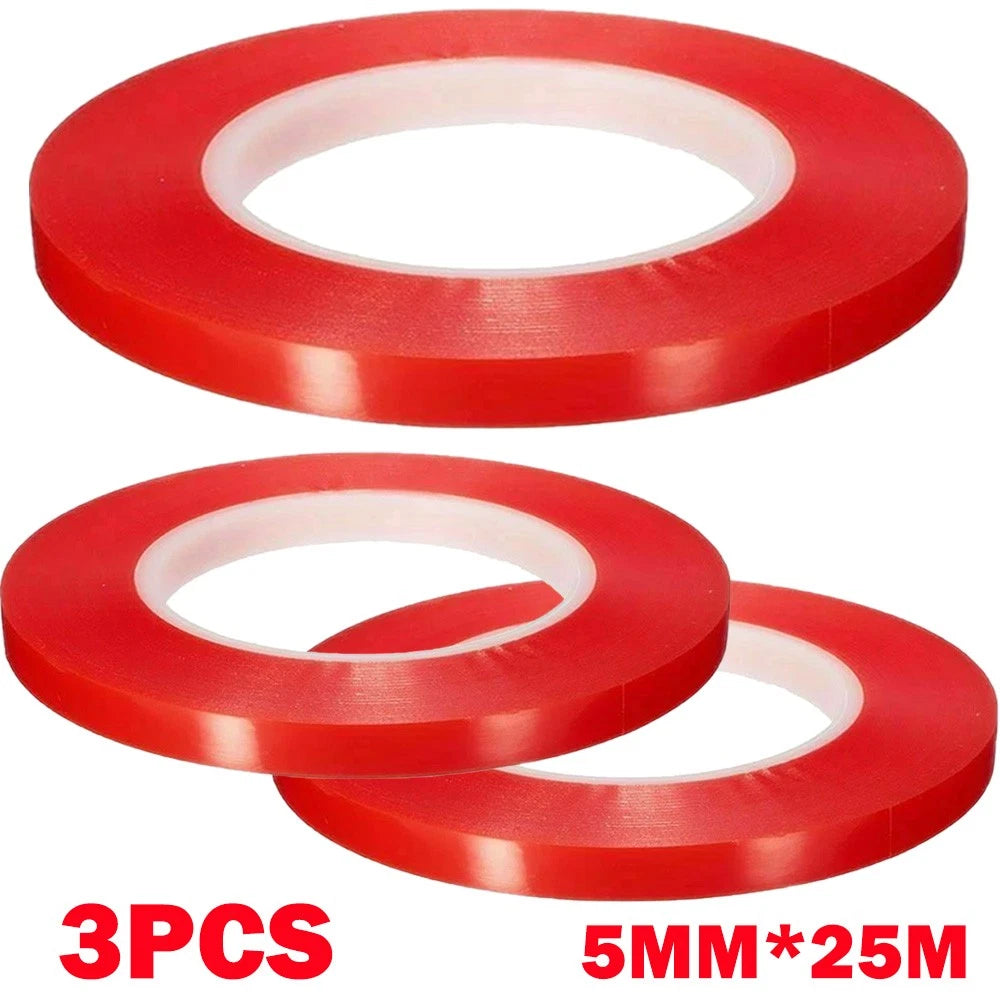 3Pc 5mm x 25m Red Double Sided Adhesive Tape for Cell Phone Repair