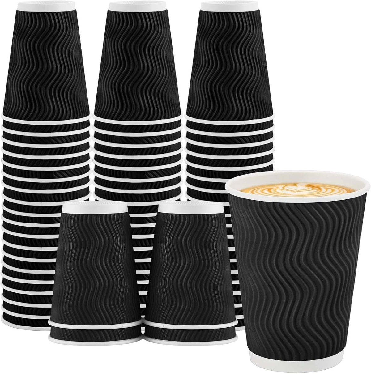 50 Pack of 12 oz Black Disposable Coffee Cups - Corrugated Paper