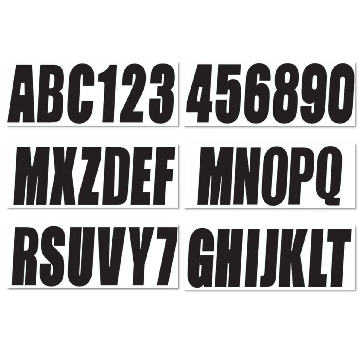 Set of 4 Boat Registration Letters & Numbers Stickers A-Z 0-9 (Black)