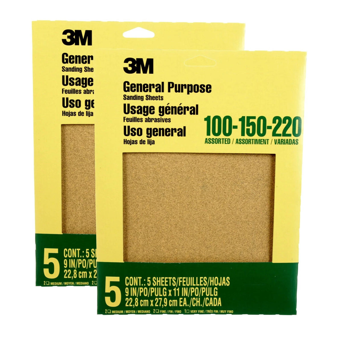 2X 3M Aluminum Oxide Sandpaper Sheets, Assorted 5-Pack