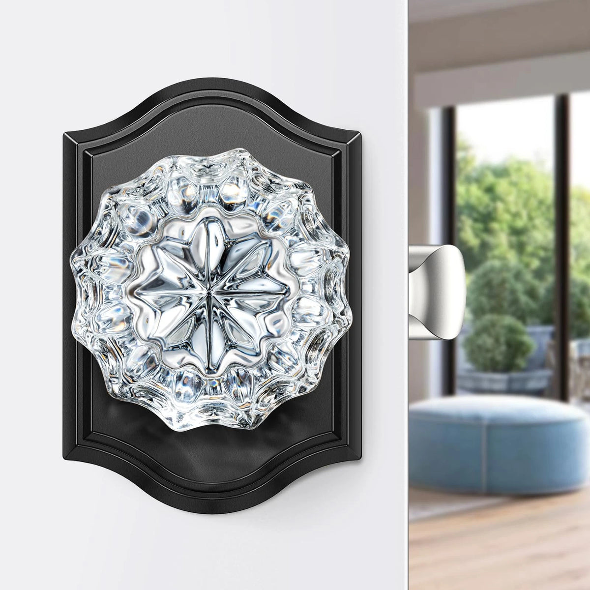 Set of 4 Black Crystal Glass Door Knobs for