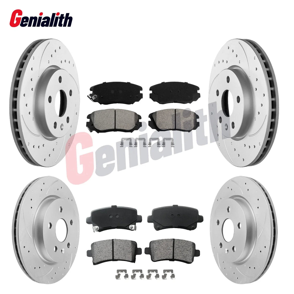 Front Rear Drilled Disc Rotors Brake Pads Kit for Chevrolet Impala (2014–2020)