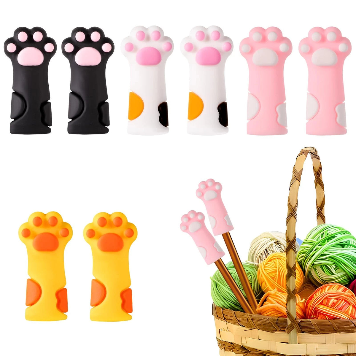 8X Cat Paw Silicone Knitting Needle Stoppers for Knitting (Universal)