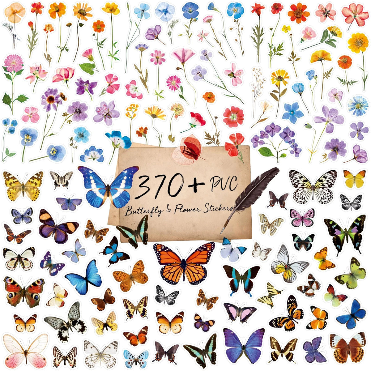 370+ PCS Self-Adhesive PVC Flower & Butterfly Stickers