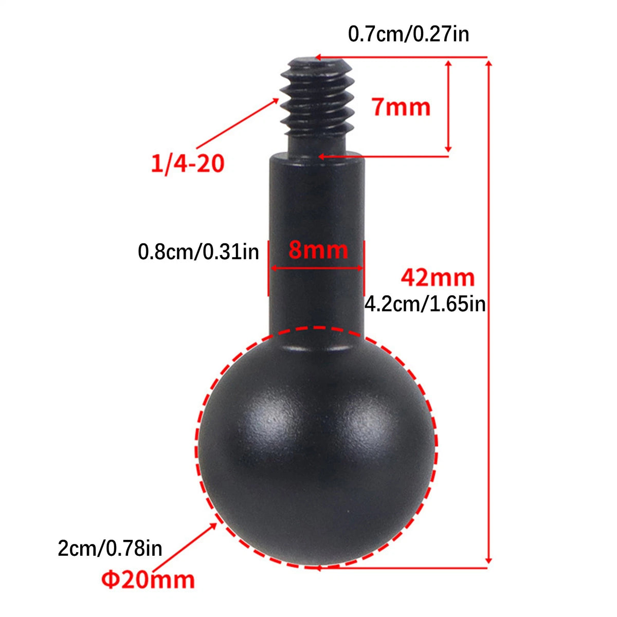 20mm Ball Head to 1/4" Screw Adapter for Camera Car Mounting Bracket