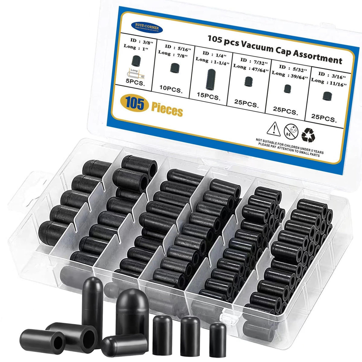 105-Piece Vacuum Cap Assortment Kit for Automotive Applications