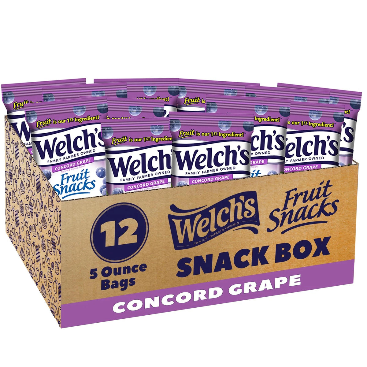 Pack of 12 Welch's Fruit Snacks, Concord Grape, Gluten-Free, 5 Ounce