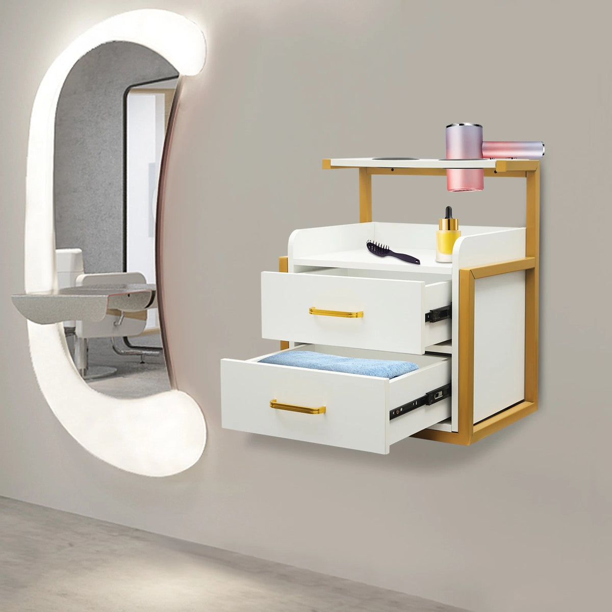 2 Drawer Wall Mounted Storage Cabinet for Hair Salon