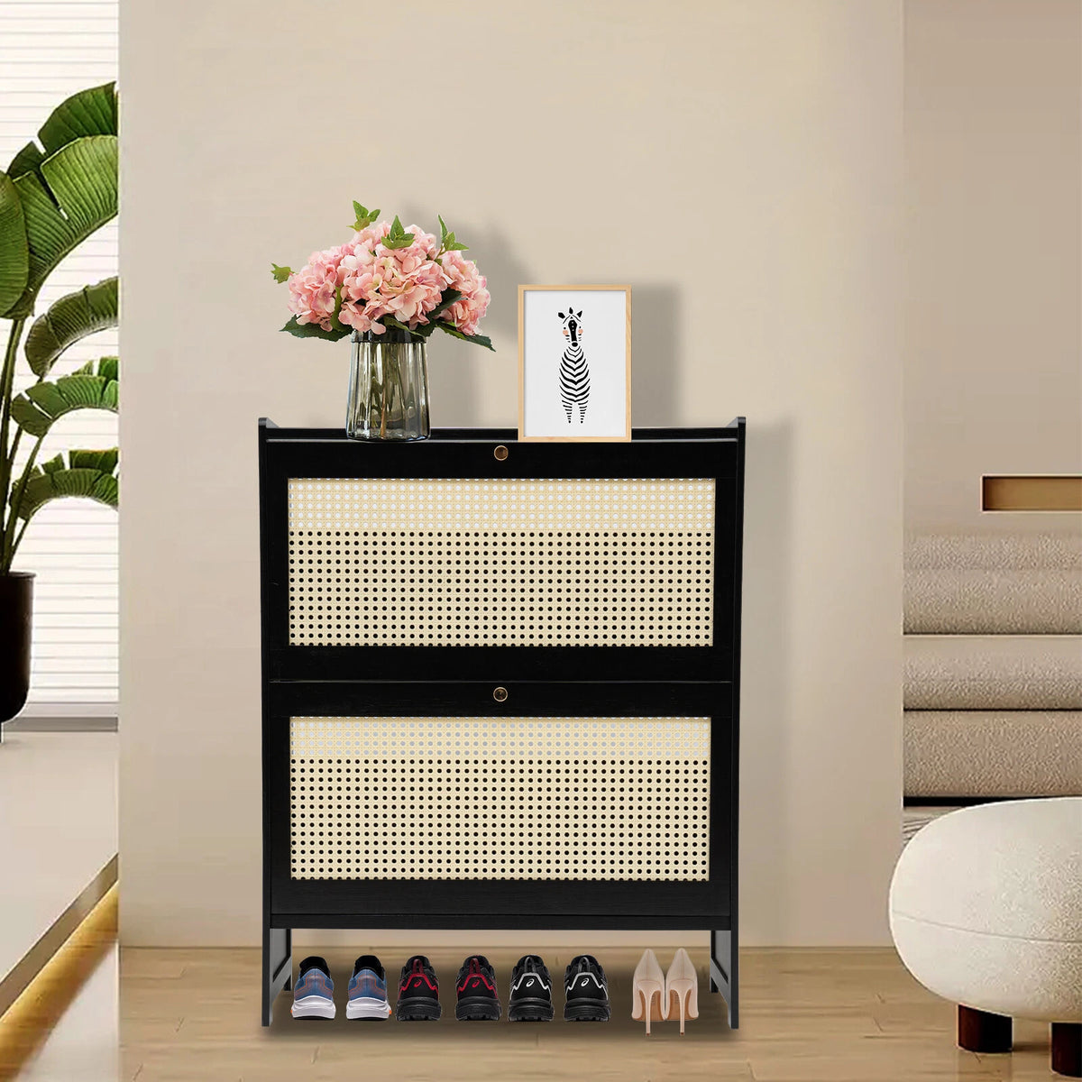 Shoe Cabinet for Free Standing Storage (Natural Rattan)
