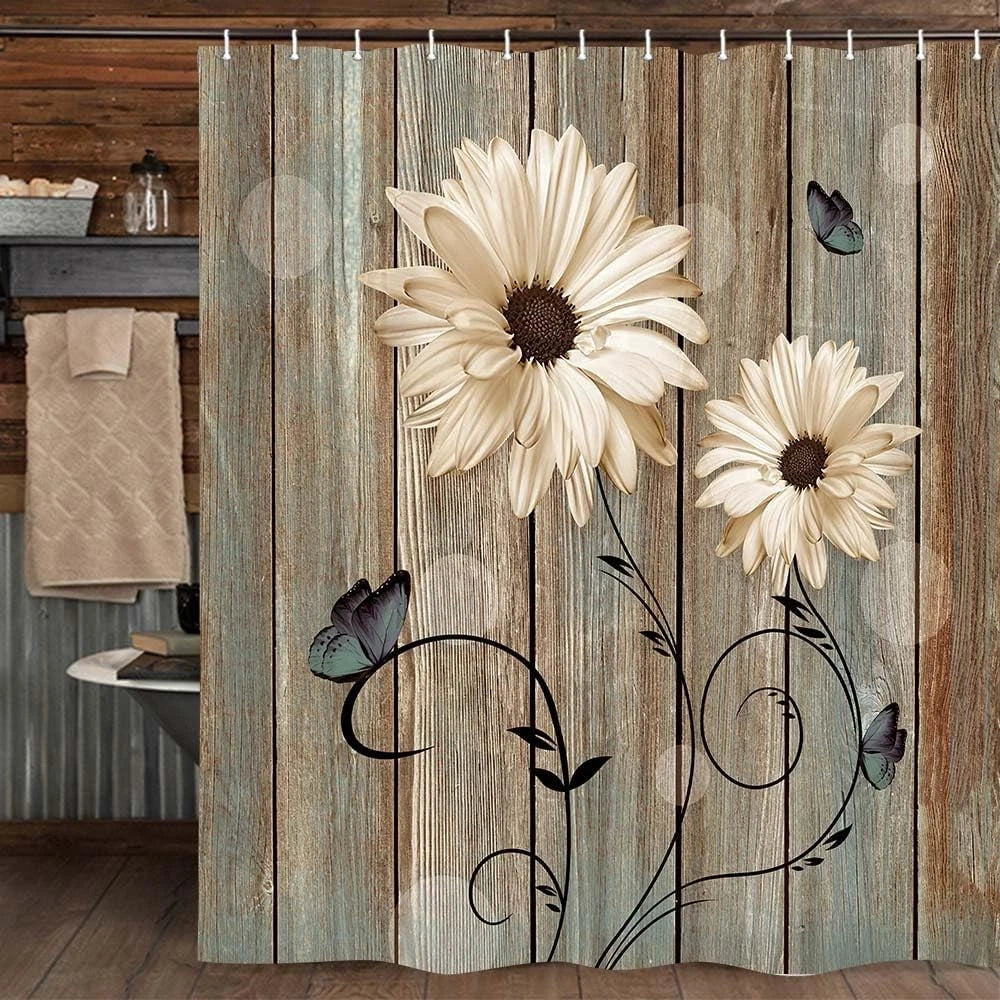 Shower Curtain 69x70 for Bathroom - Elegant Daisy Flower Rustic Floral