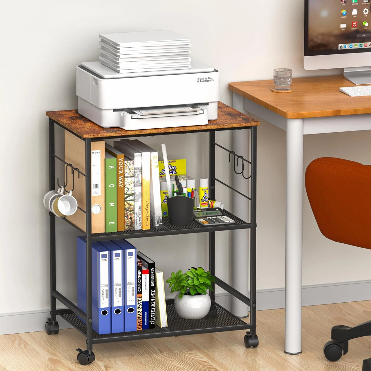 3-Tier Printer Stand with Wheels for Office Use