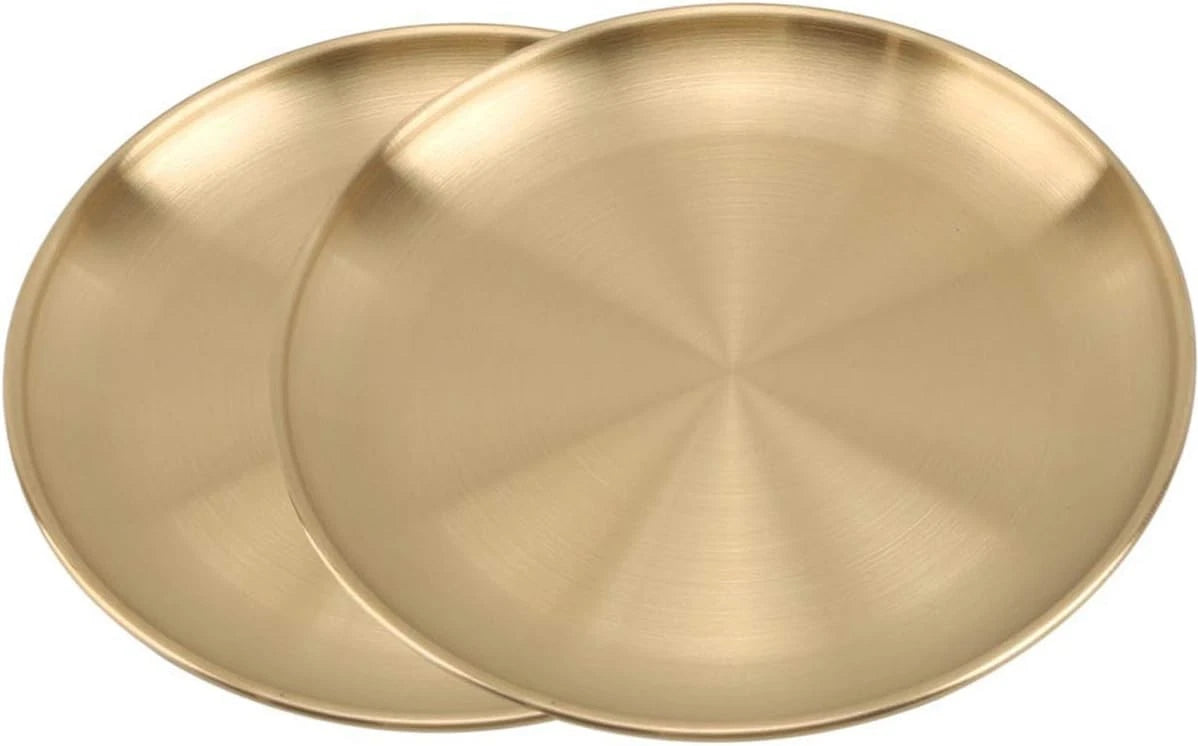 Set of 2 Stainless Steel Round Dinner Plates