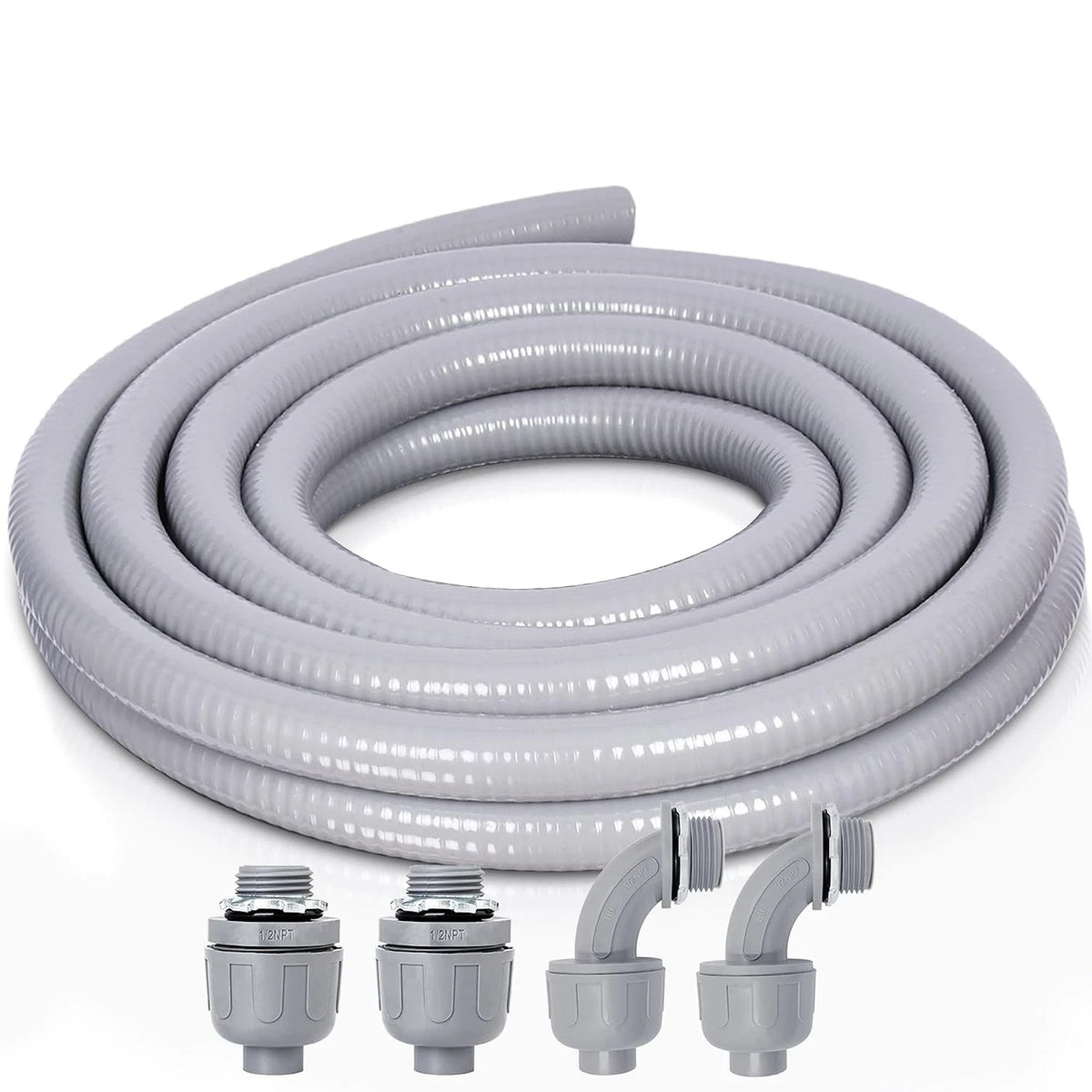 1/2 Inch Liquid Tight Conduit and Connector Kit for Various Applications (15 FT)