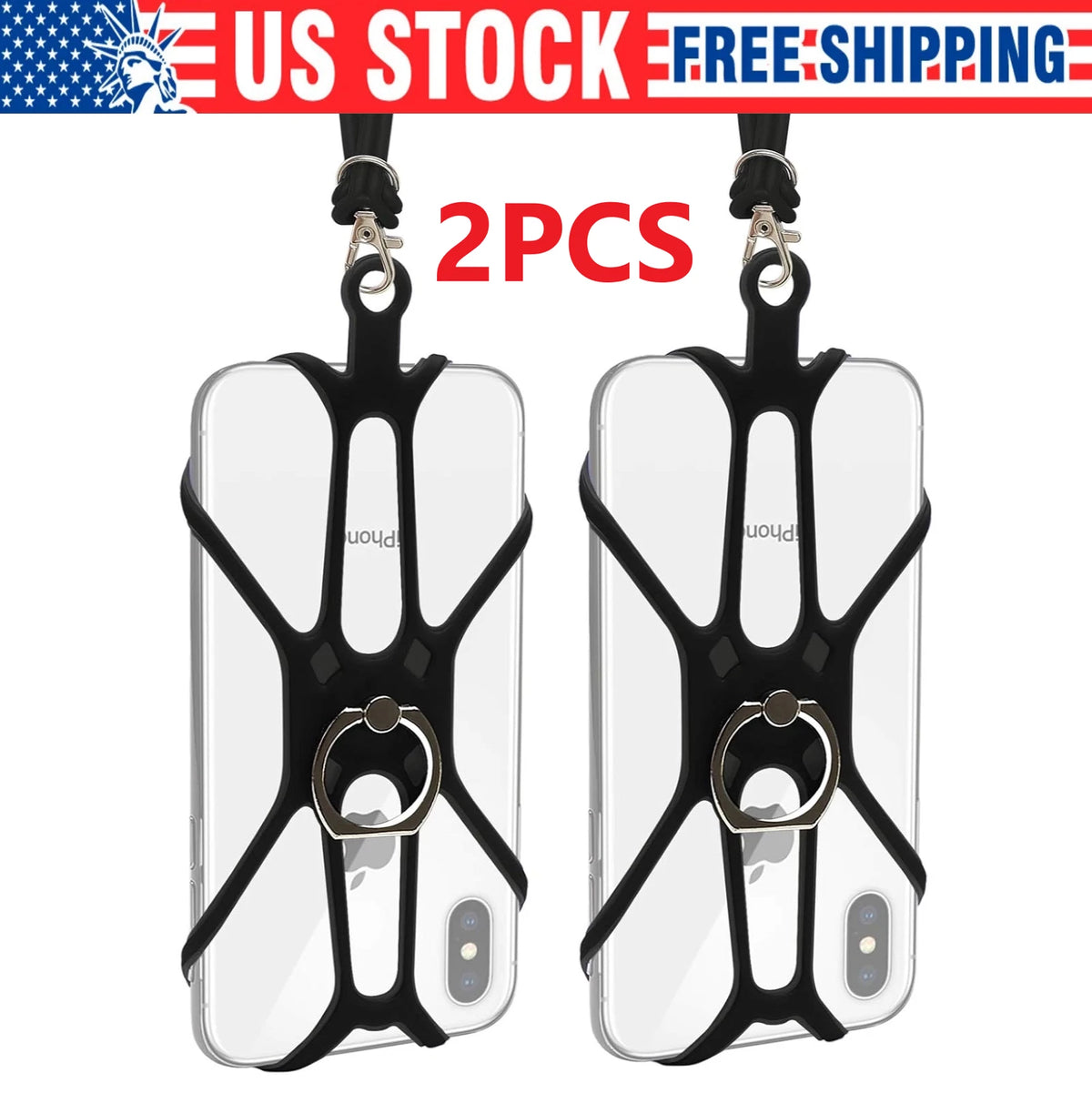 2X Silicone Cell Phone Strap Lanyard Necklace Cord Holder