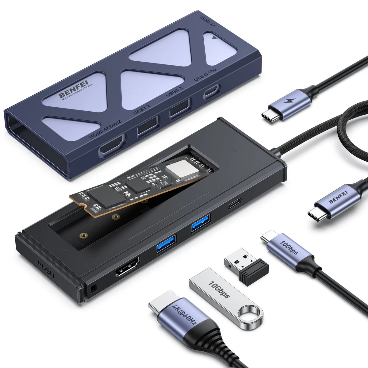 6-in-1 USB C Hub with M.2 NVMe SSD Enclosure, 10Gbps 3.2 Black