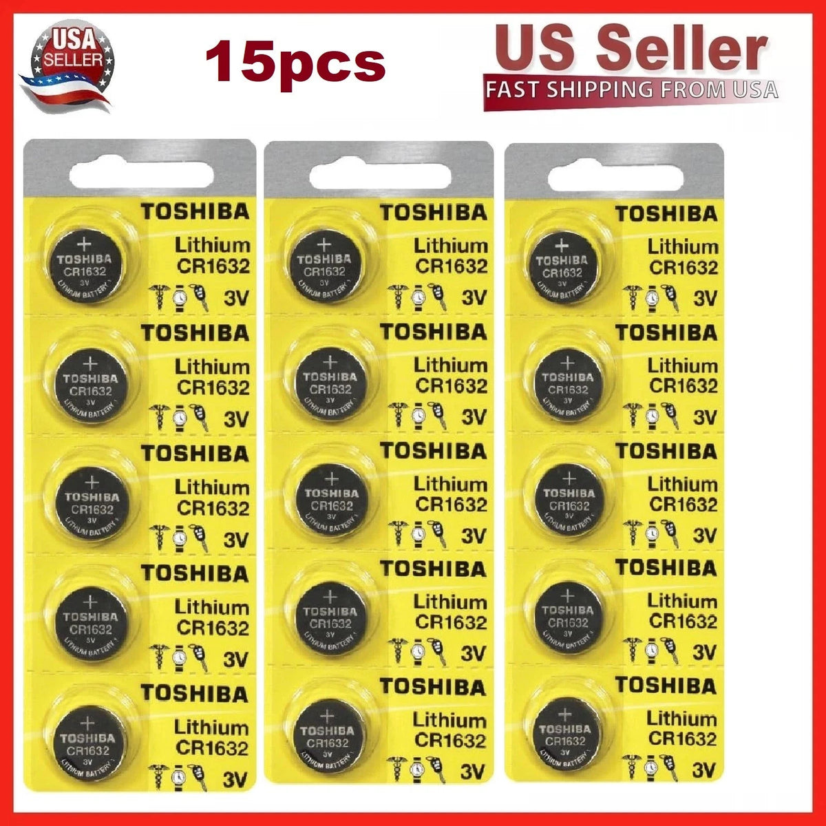 15 x CR1632 3V Lithium Coin Cell Battery for (15 Batteries)