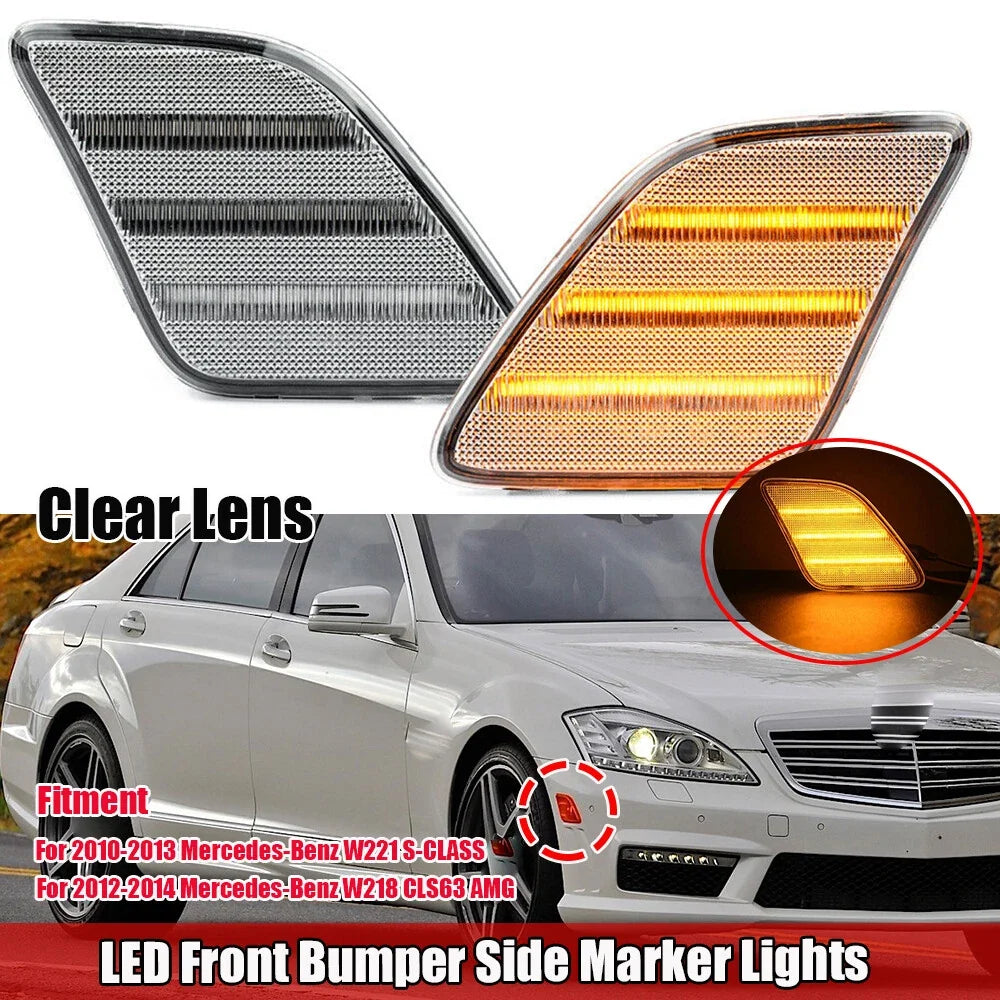 2X Clear LED Front Bumper Side Marker Light for Benz W221 S-Class W218 CLS63 AMG