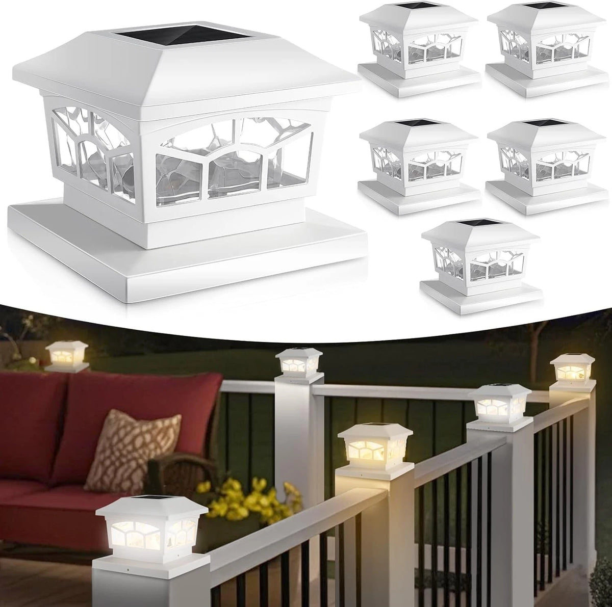 6 Pack Solar LED Post Cap Lights for 4x4 5x5 6x6 Posts Outdoor Waterproof