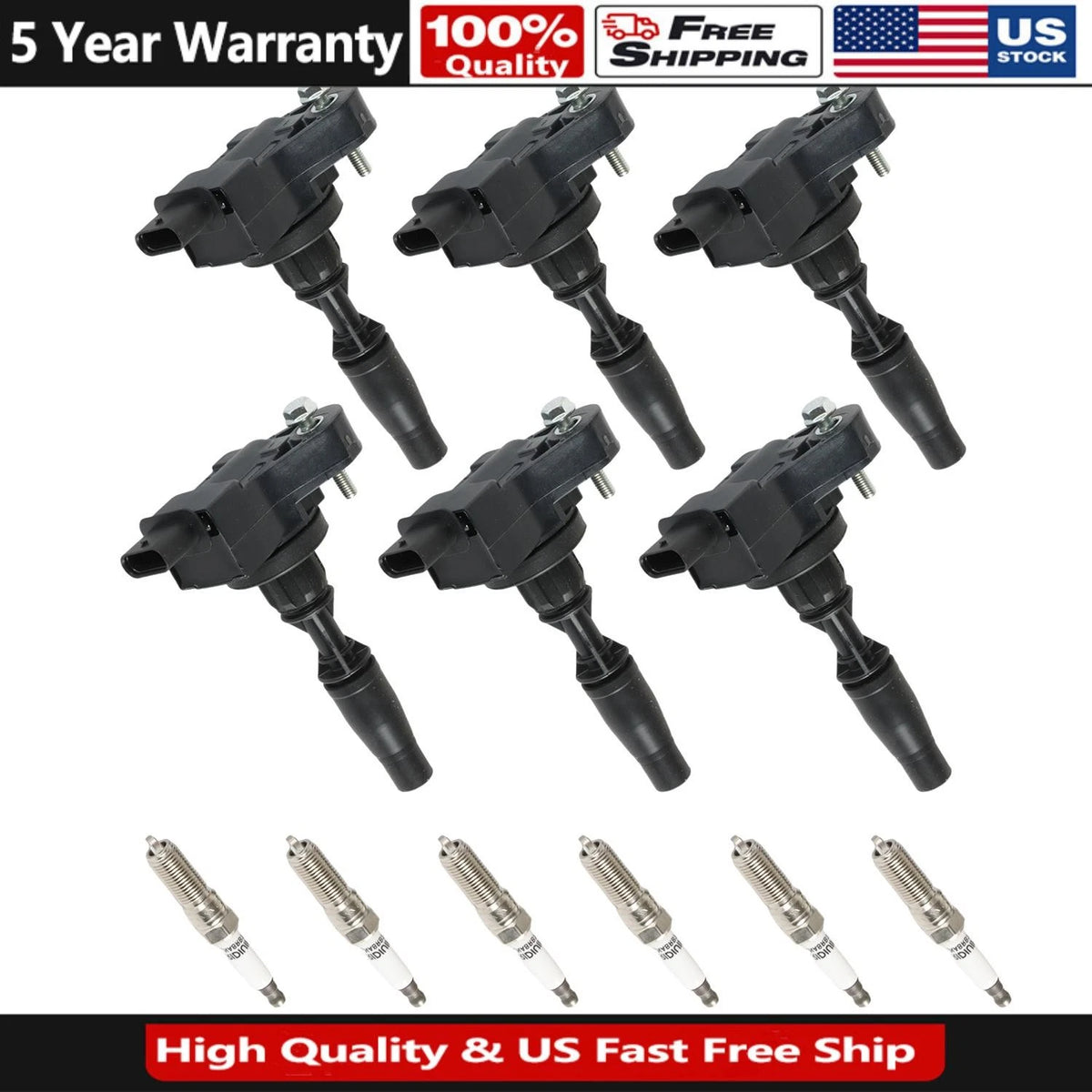 6x Ignition Coils + 6x Iridium Spark Plugs for Cadillac ATS (2016–2019) UF830