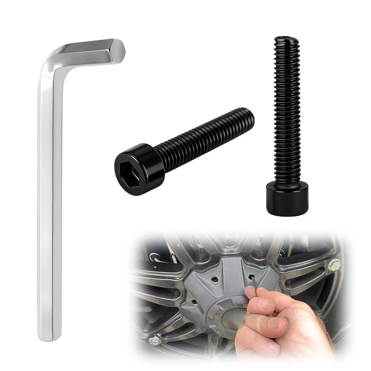 2 Pack Fuel Wheel Center Cap Screws with Adapter 1/4-20 UNC, Black
