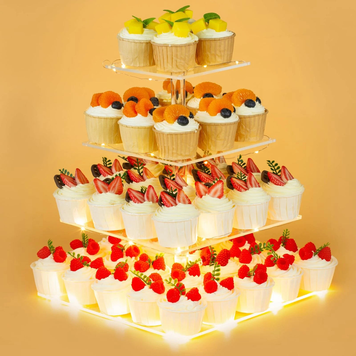 4-Tier Acrylic Cupcake Stand with LED for Events (No Part Numbers)