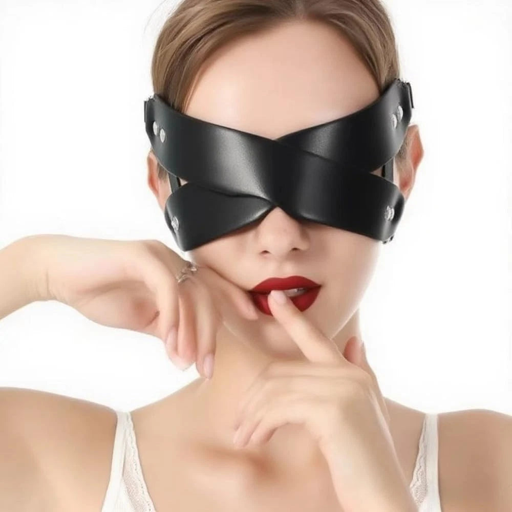 Eye Mask for Women - PU Leather Half Face Masquerade, Black