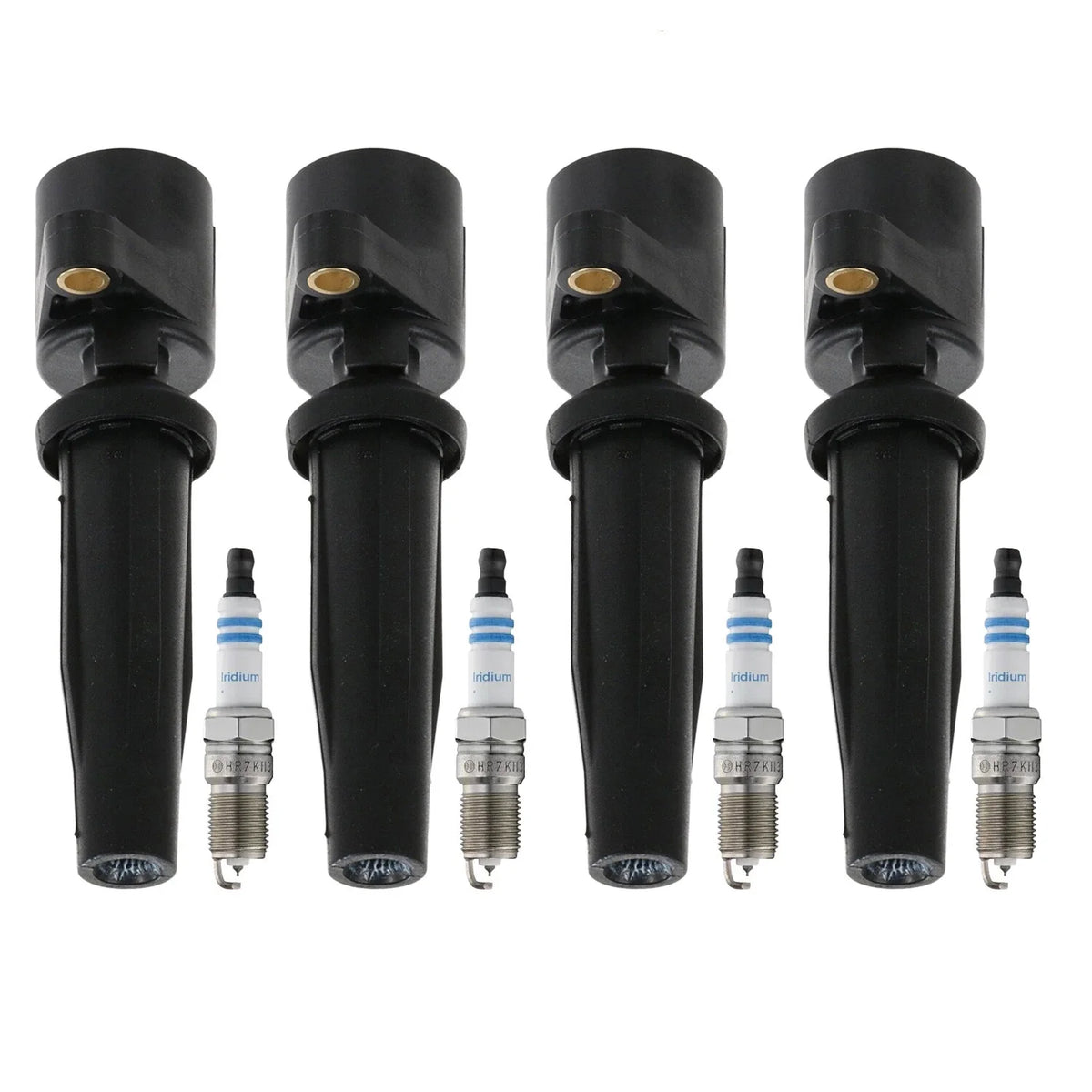 Set of 4 Ignition Coils & Double Iridium Spark Plugs for Ford Focus (2000–2007)