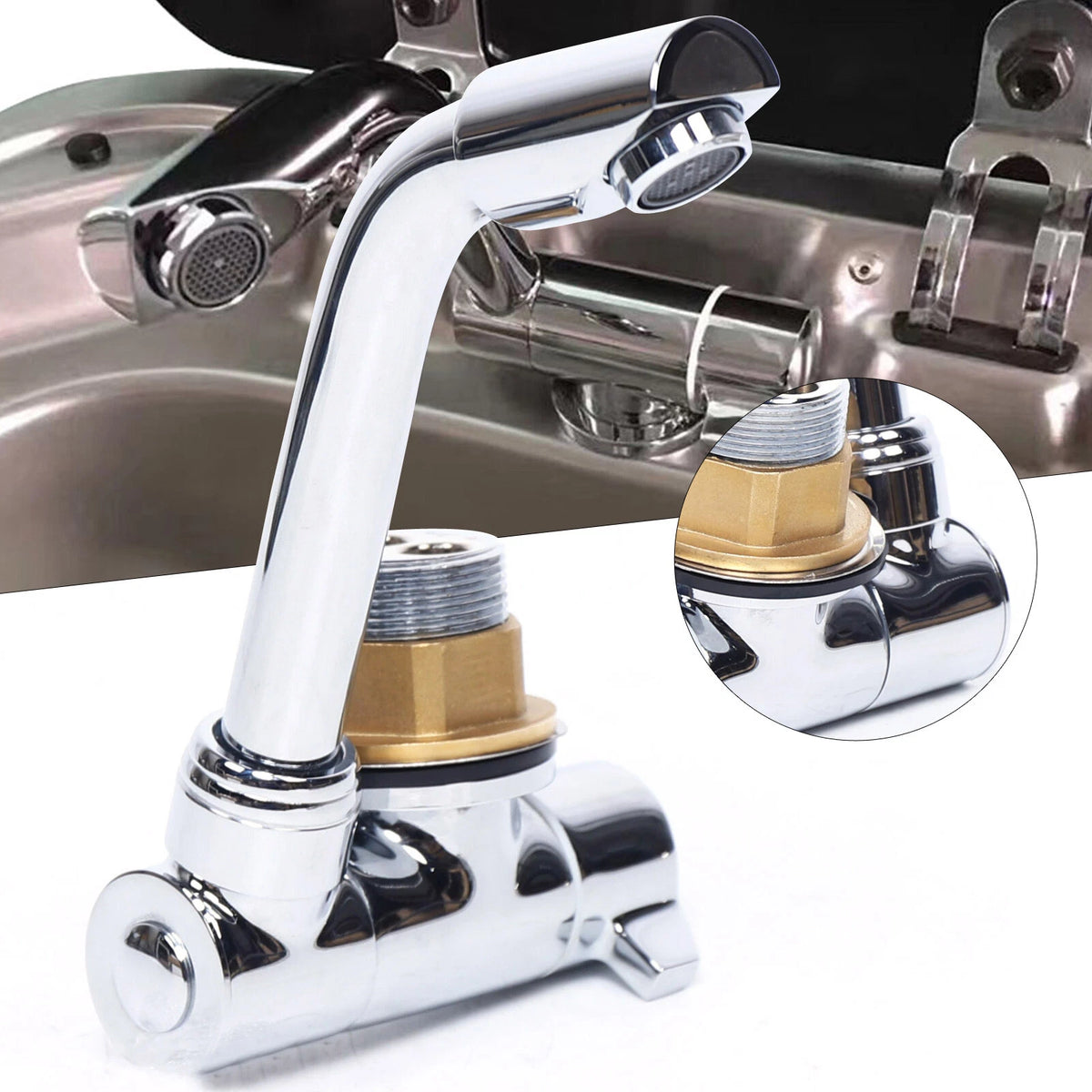 Folding Copper Kitchen Water Faucet for Boat RV Caravan Camper (Hot + Cold)