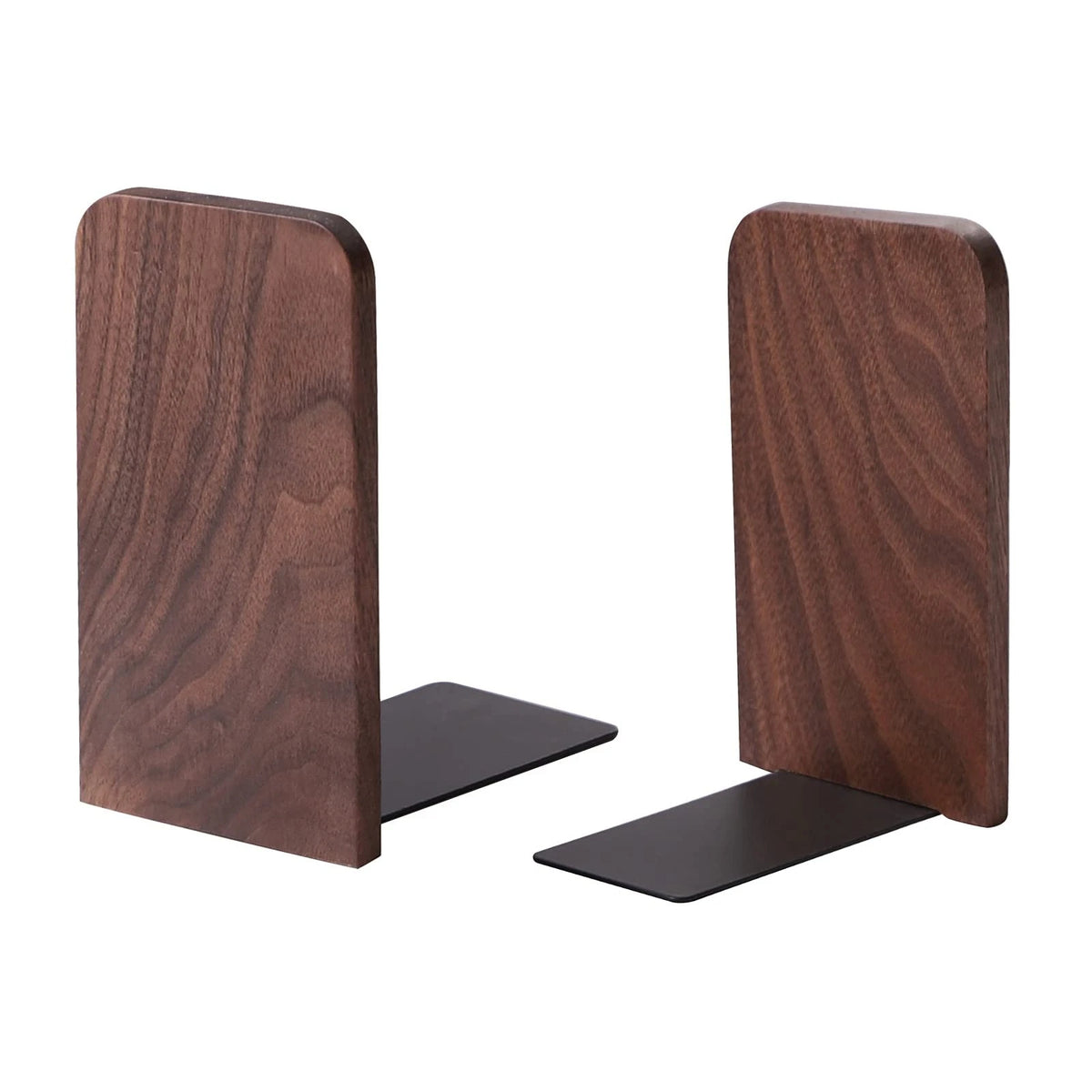Set of 2 Non-Slip Walnut Book Ends for Shelves