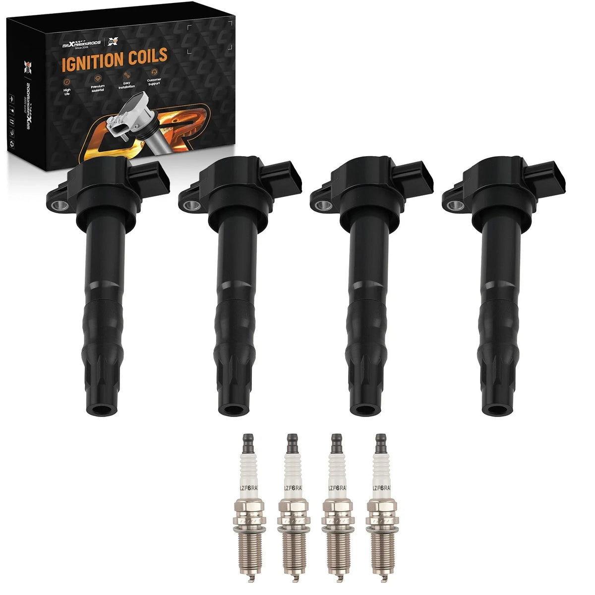 Ignition Coil & Spark Plug Set of 4 for Mitsubishi Galant 2.4L (2004–2012)