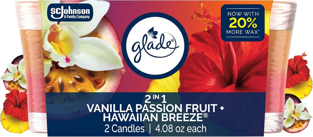 2X Scented Candle Jars for Home Decor (Hawaiian Breeze & Vanilla Passion Fruit)