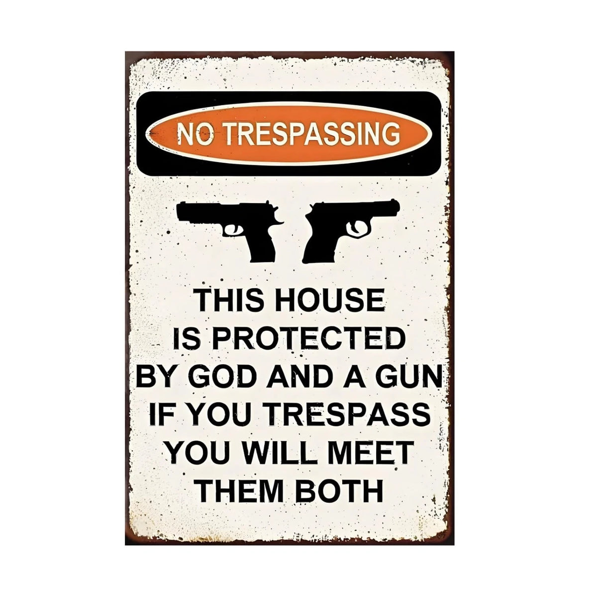 Protected by God and Gun Sign - Tin Funny Warning Sign 12" x 8"