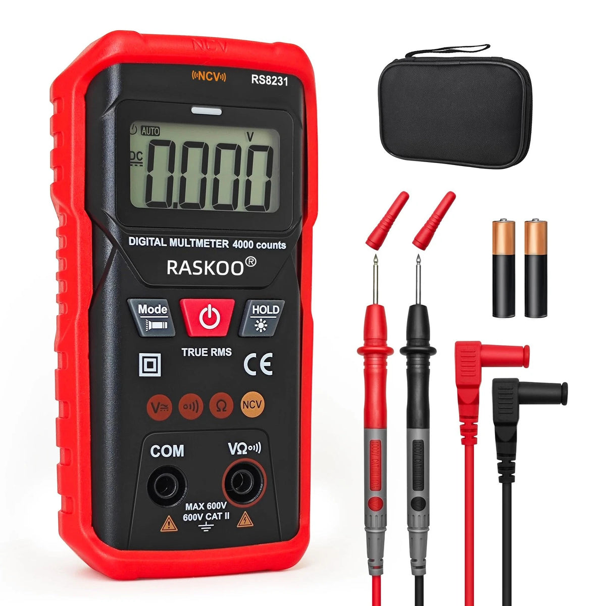 Multimeter Tester for Automotive Use (4000) - True RMS, NCV, Black/Red