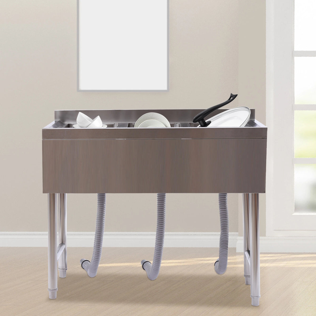 3 Compartment Stainless Steel Bar Sink for Commercial Kitchen