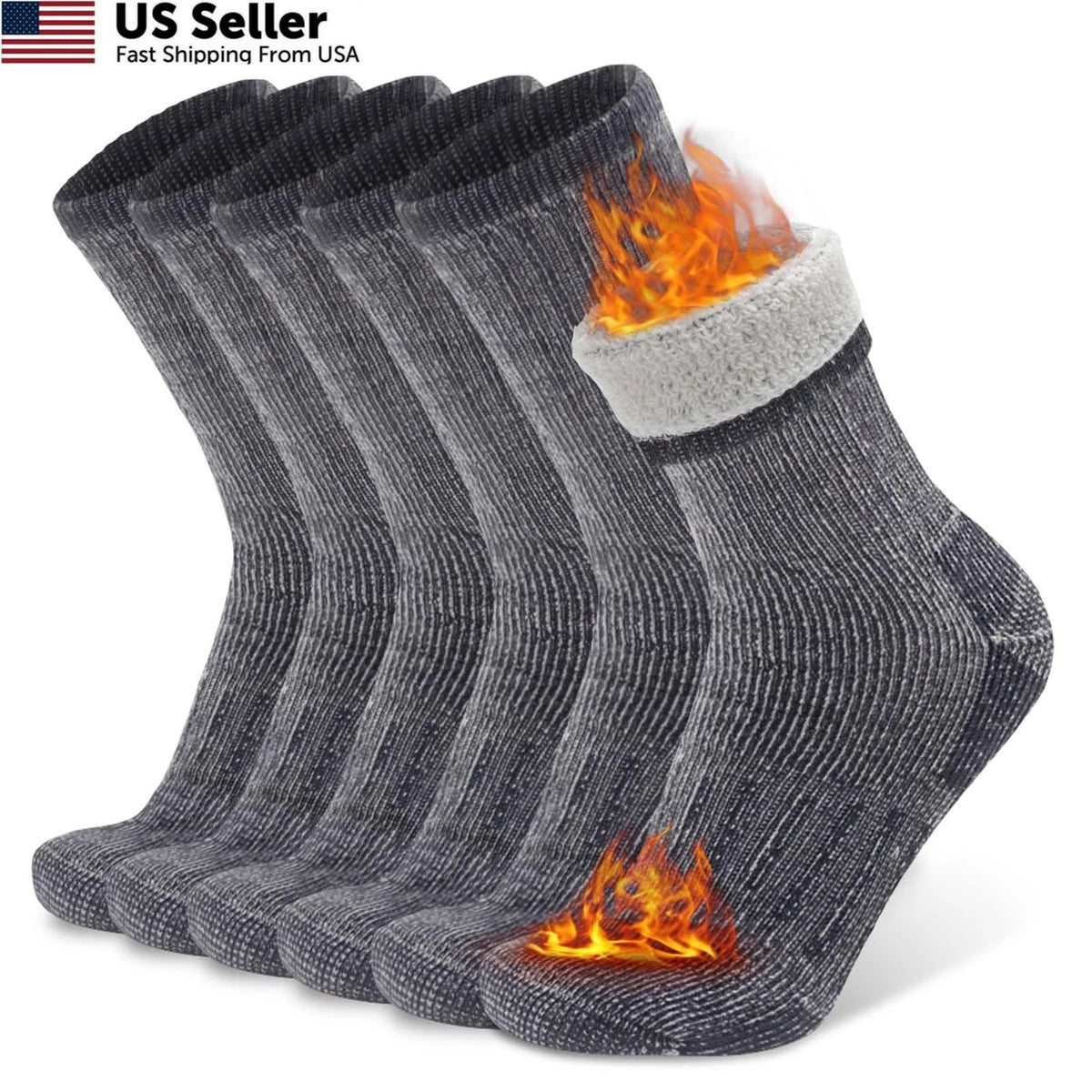 3 Pairs Merino Wool Hiking Crew Socks for Men - Light Grey